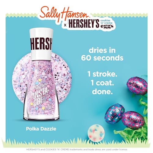 Sally Hansen Insta-Dri Hershey's Eggs Polka Dazzle pink-silver glitter on nails