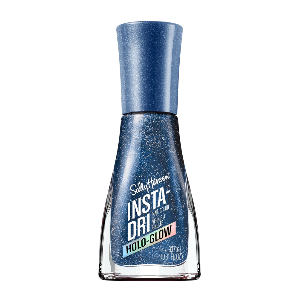 Sally Hansen Insta-Dri Holo-Glow holo-back close-up showing silver-blue holographic finish