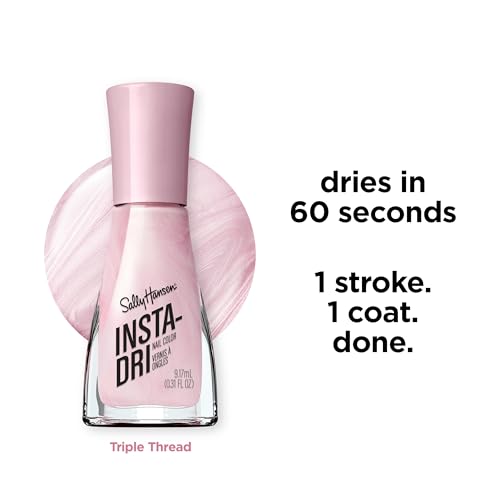 Sally Hansen Insta-Dri Pearlized Rose Pink close-up with shiny coating.