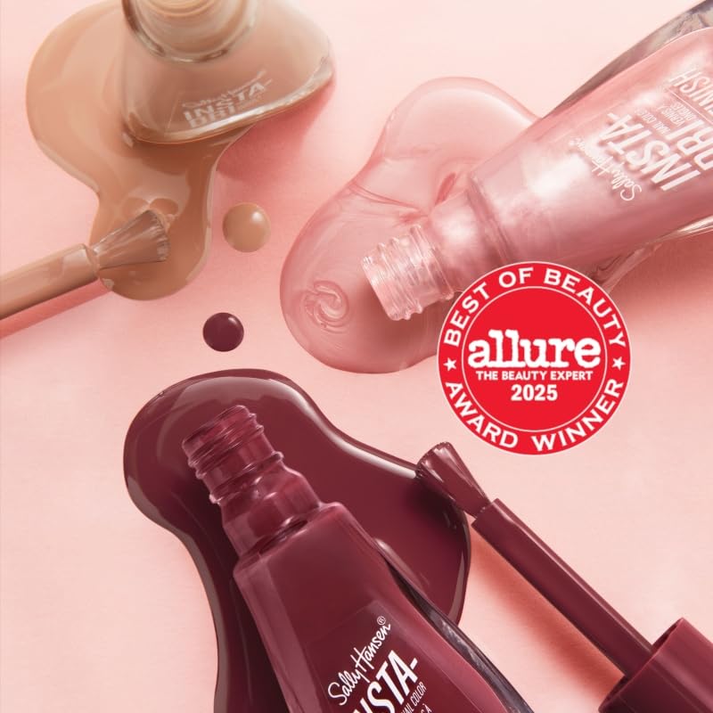 Sally Hansen Insta-Dri packaging illustrating built-in base and top coat.