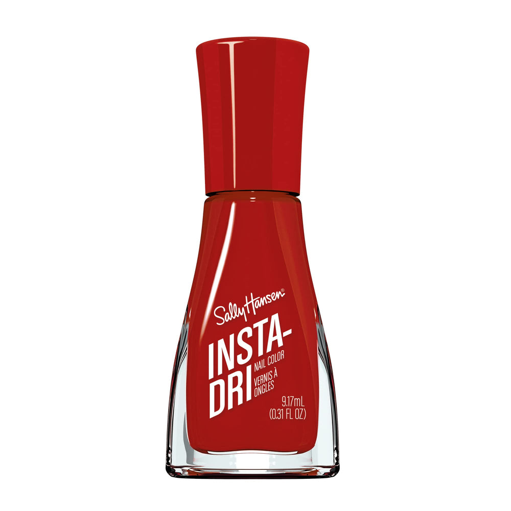 Sally Hansen Insta-Dri That's A-Blazing bottle shows fiery orange-red color for quick manicures.
