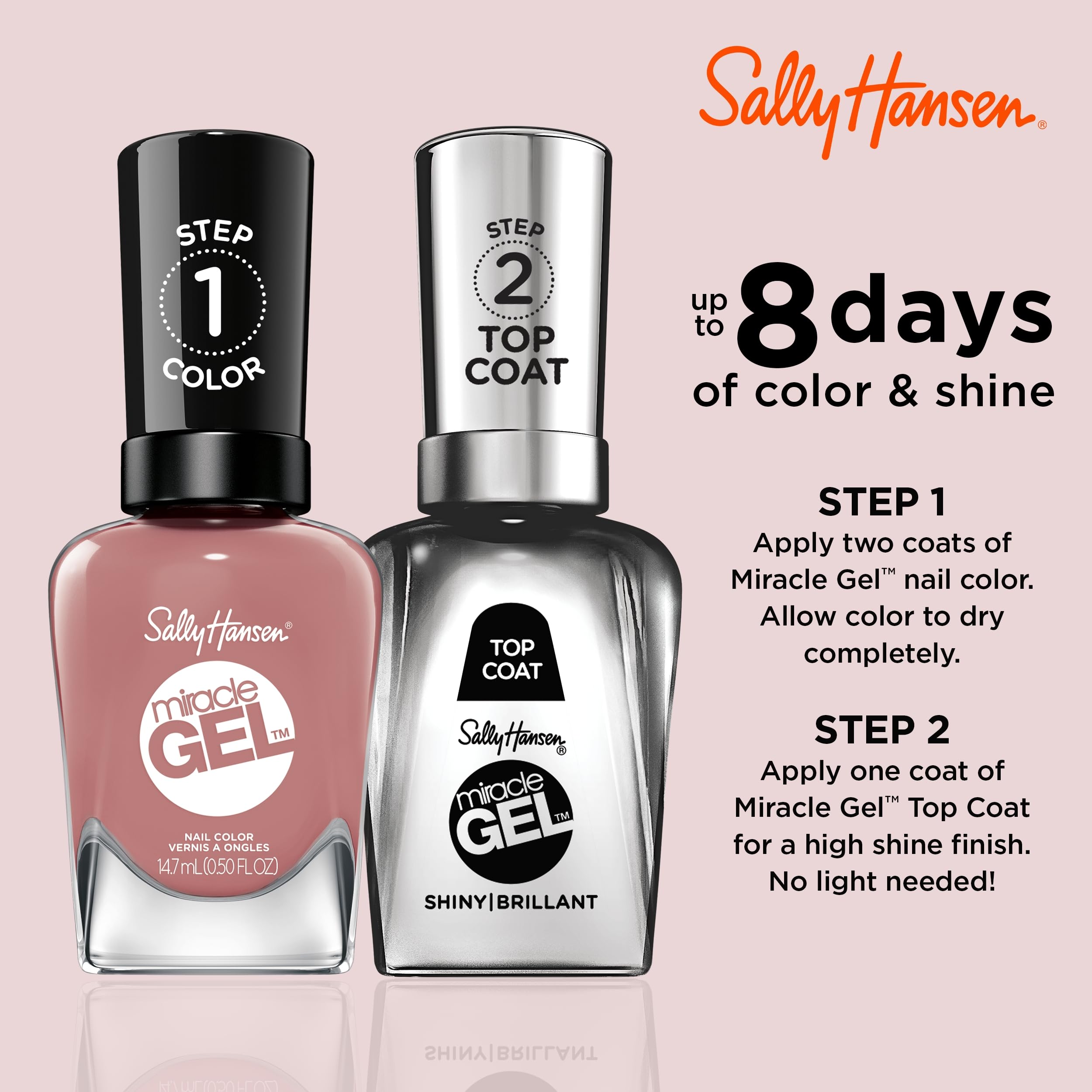 Sally Hansen Miracle Gel brillo sedoso en uñas.