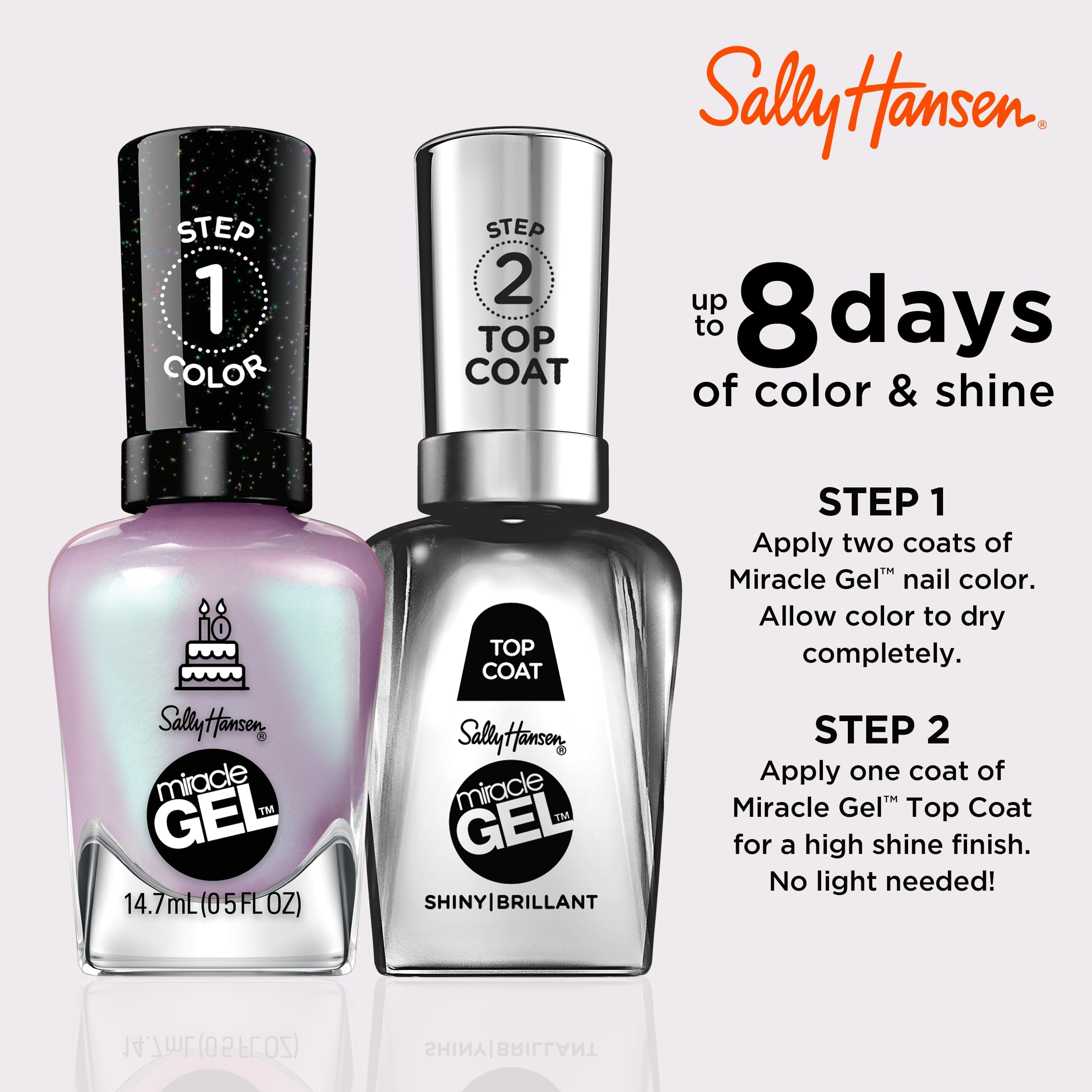 Sally Hansen Miracle Gel, capa superior para sellar y brillo intenso.