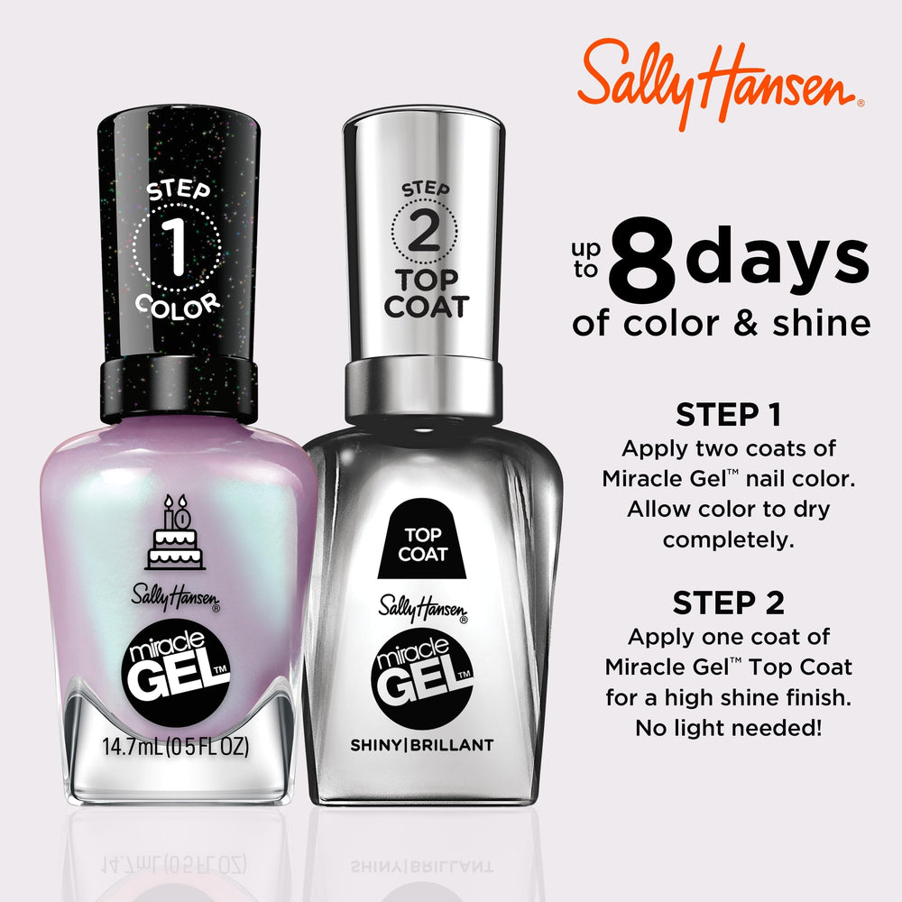 Sally Hansen Miracle Gel, capa superior para sellar y brillo intenso.