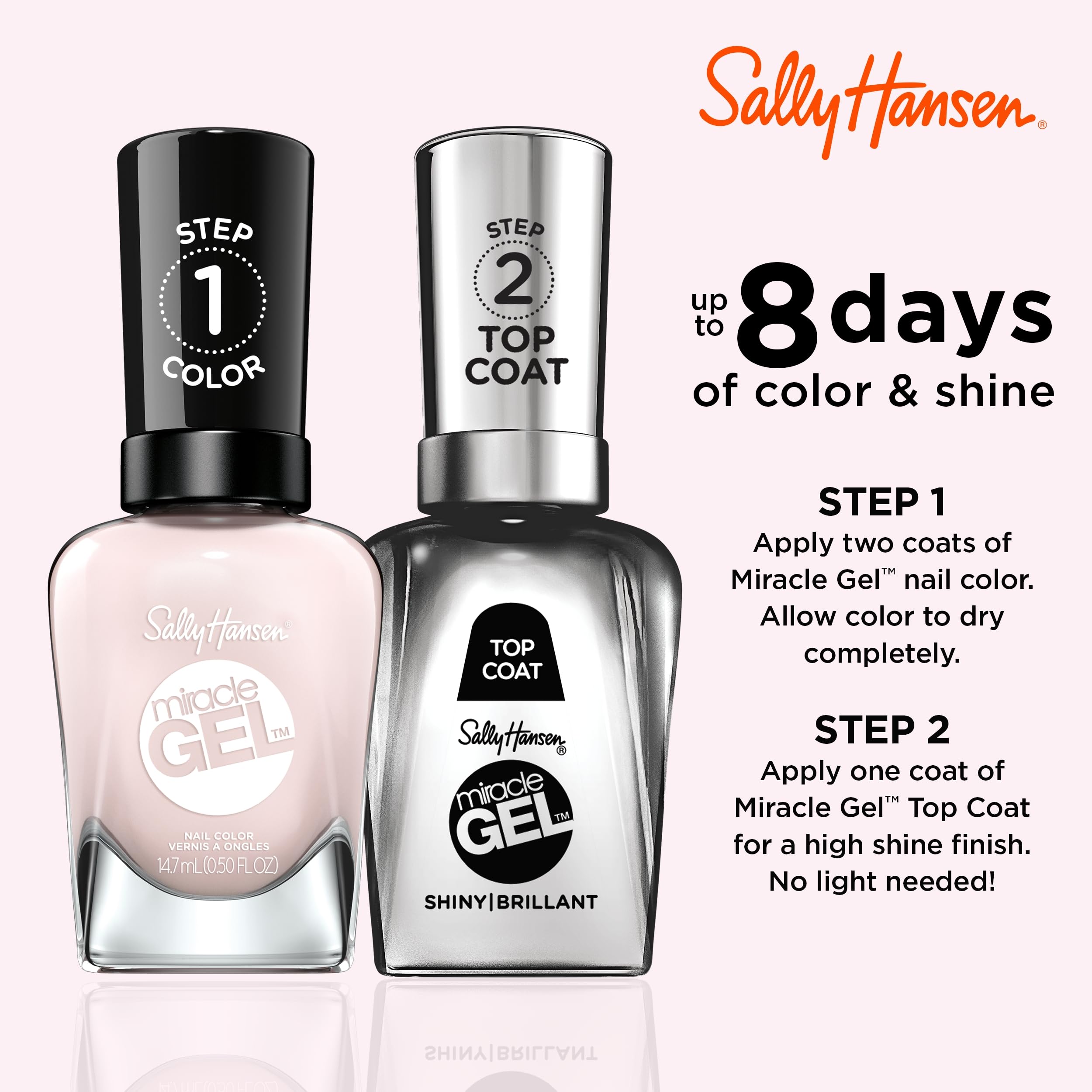 Sally Hansen Miracle Gel chip-resistant formula resists wear between manicures