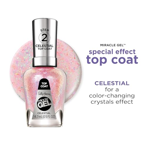 Sally Hansen Miracle Gel Top Coat brinda acabado resistente a astillas y brillo.