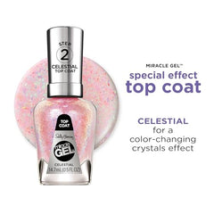 Sally Hansen Miracle Gel Top Coat brinda acabado resistente a astillas y brillo.