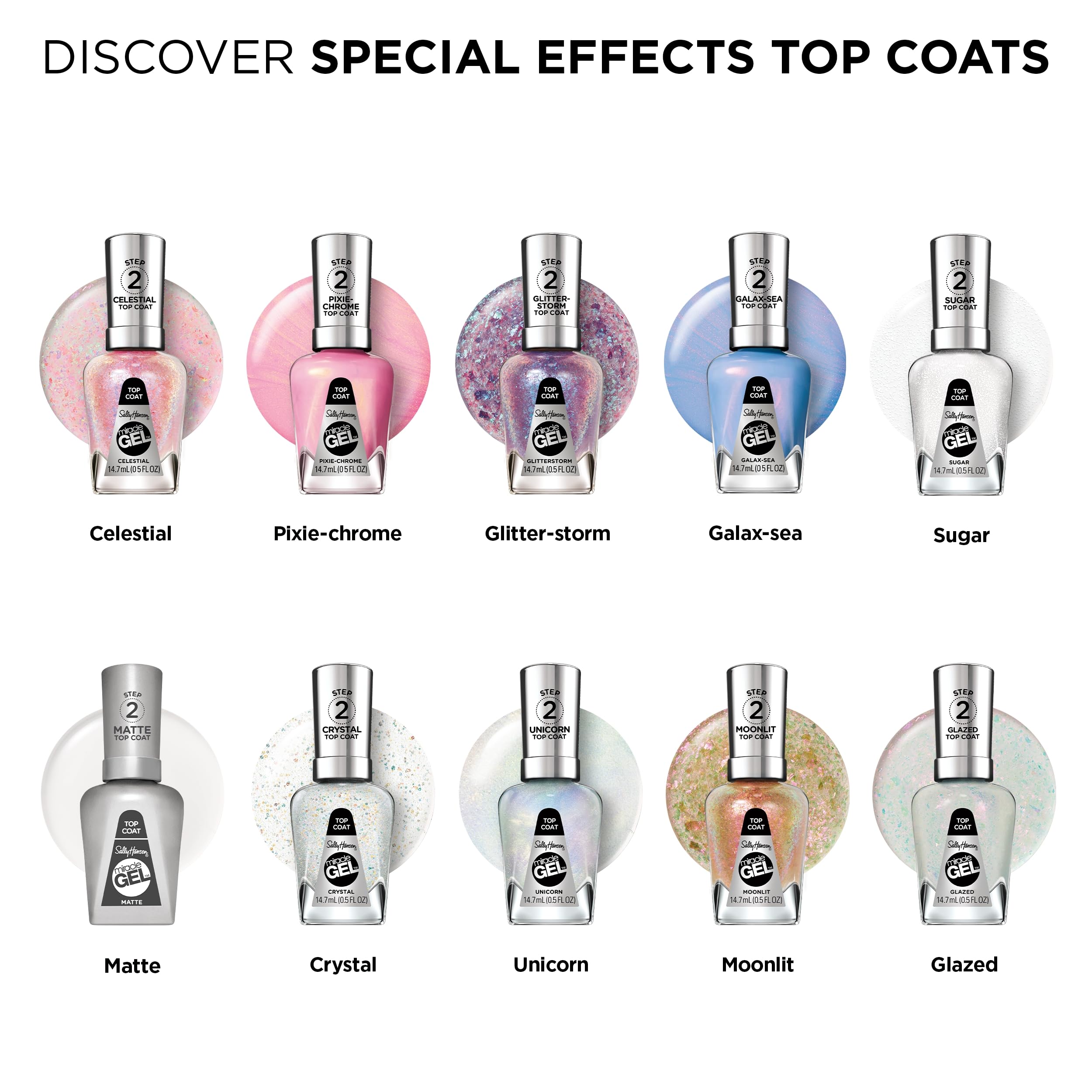 Sally Hansen Miracle Gel Top Coat crea efectos únicos sobre bases.