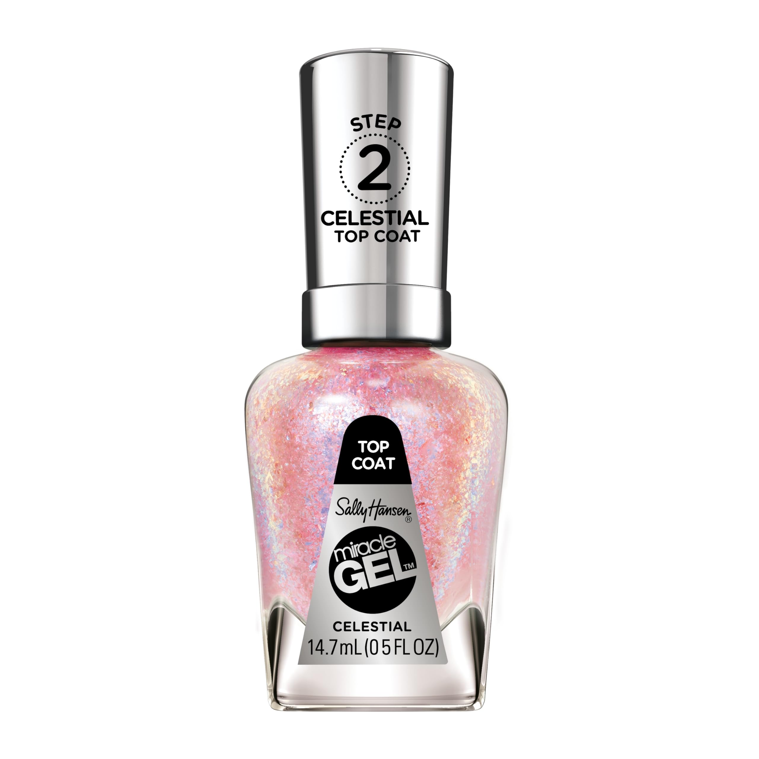 Sally Hansen Miracle Gel Top Coat muestra efecto especial de cambio de color en uñas.
