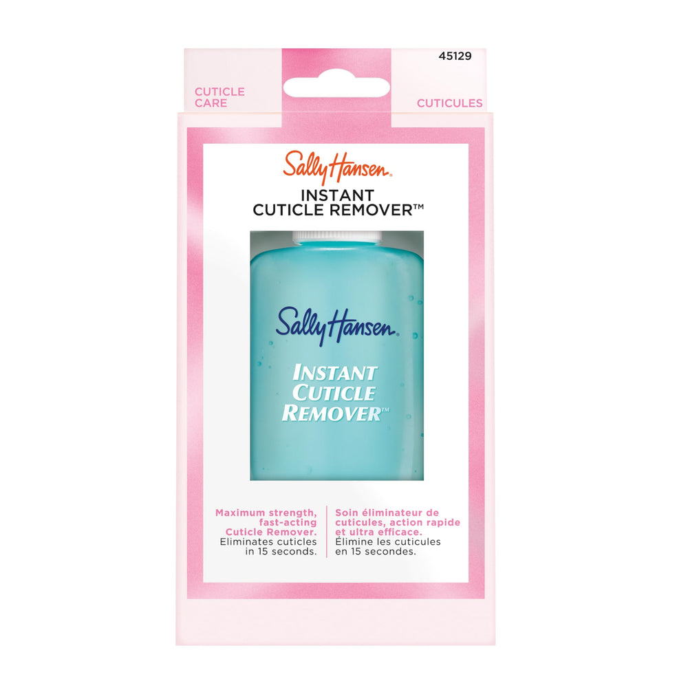 Sally Hansen nail care routine image with remover and manicure tools.