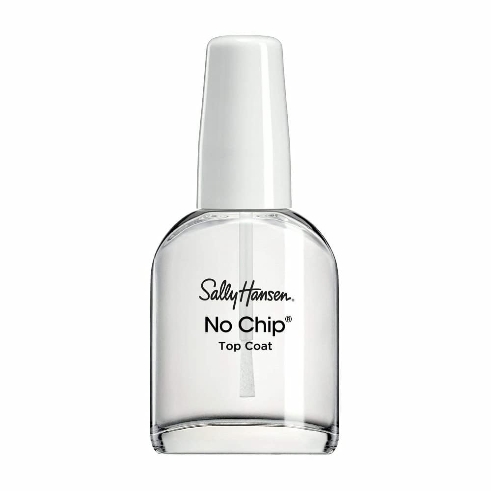 Sally Hansen No Chip Acrylic Top Coat bottle displaying durable protection for long-lasting manicures.