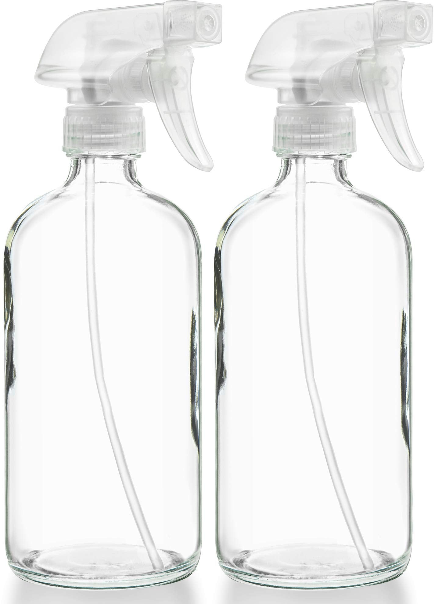 Sally's Organics empty glass spray bottle with 16 oz capacity and adjustable mist.