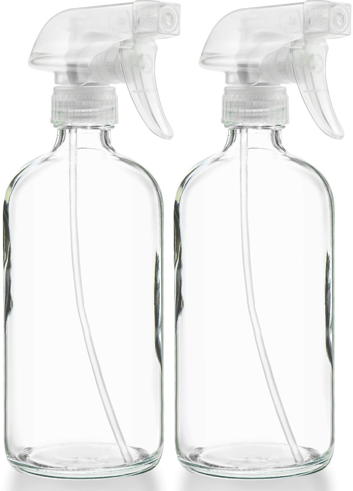 Sally's Organics empty glass spray bottle with 16 oz capacity and adjustable mist.