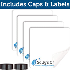 Sally's Organics amber glass close up highlighting UV protection