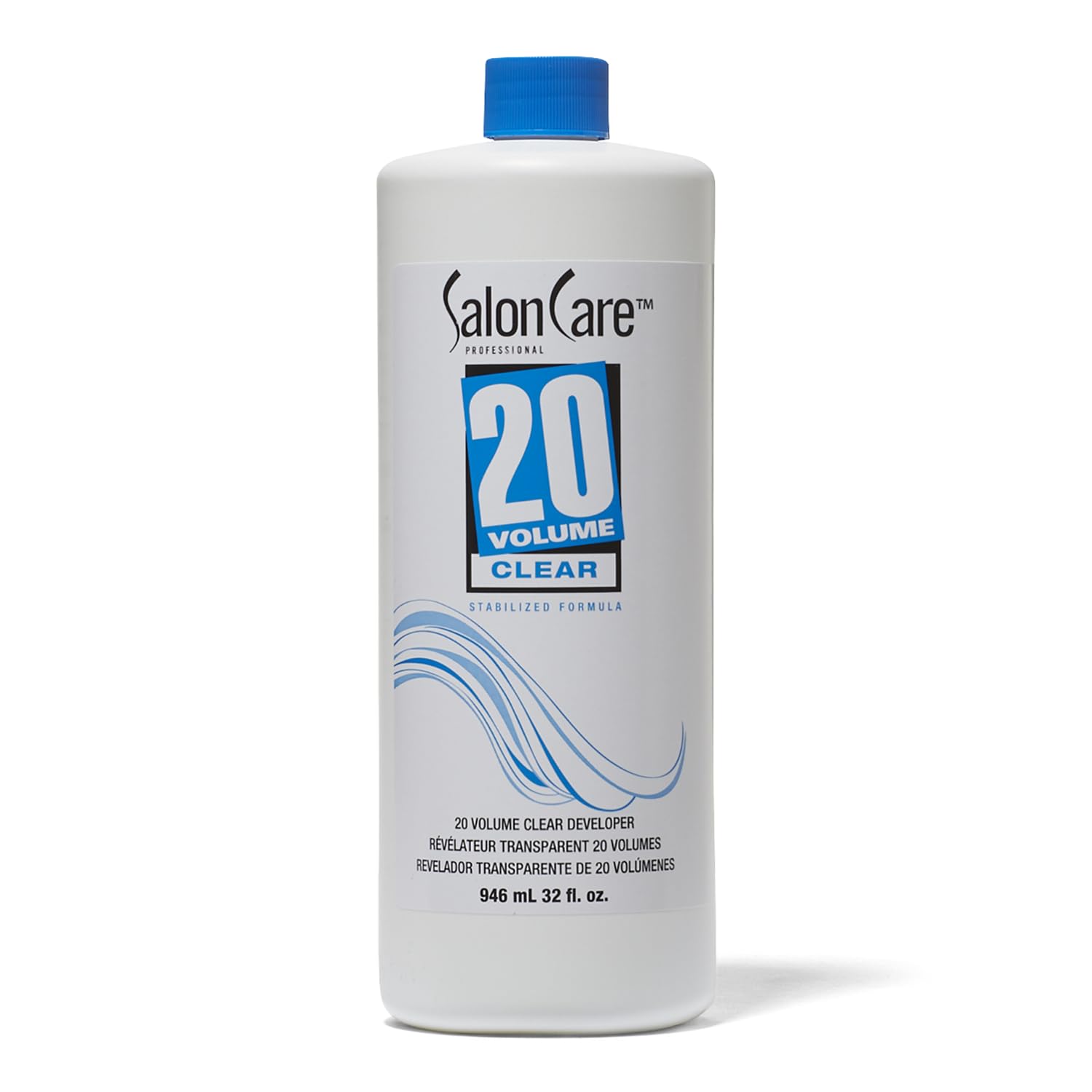 Salon Care 20 Volume Clear Developer bottle for consistent lift and gray coverage.