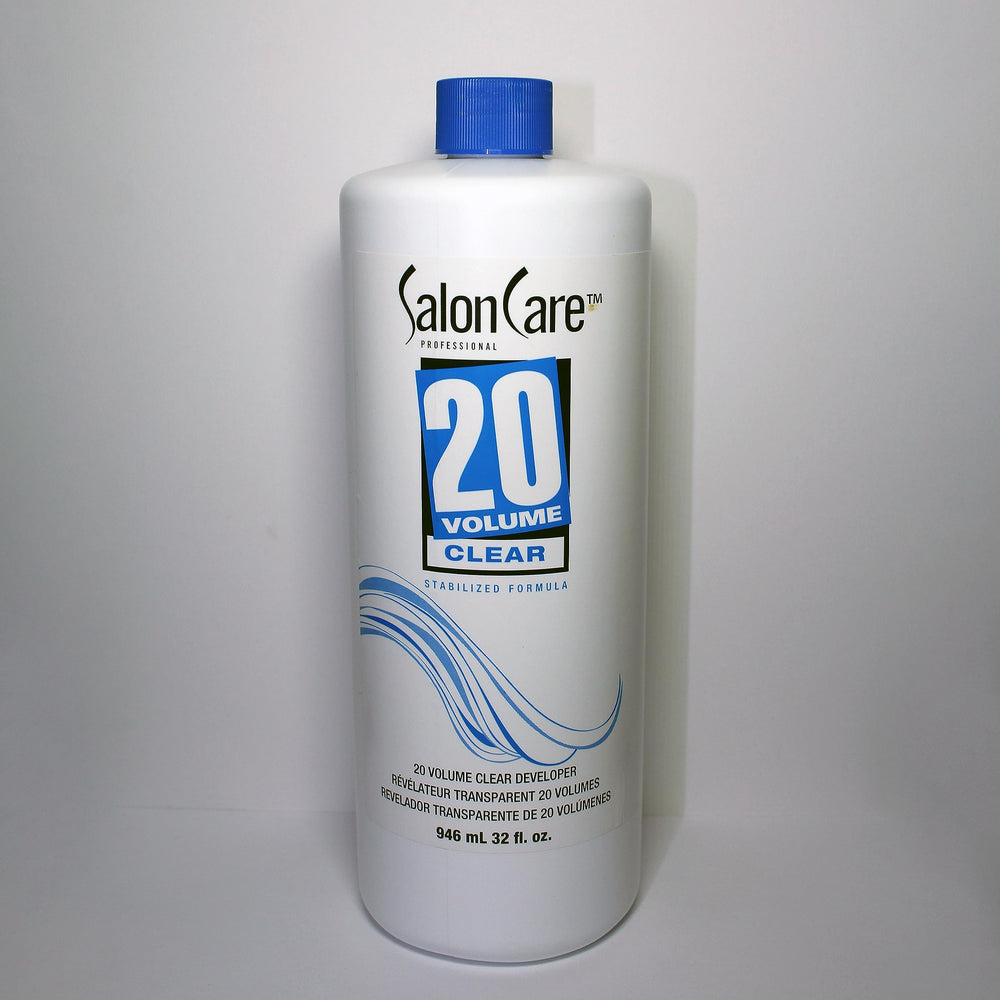 Detail of Salon Care 20 Volume Clear Developer label showing stabilized formula.