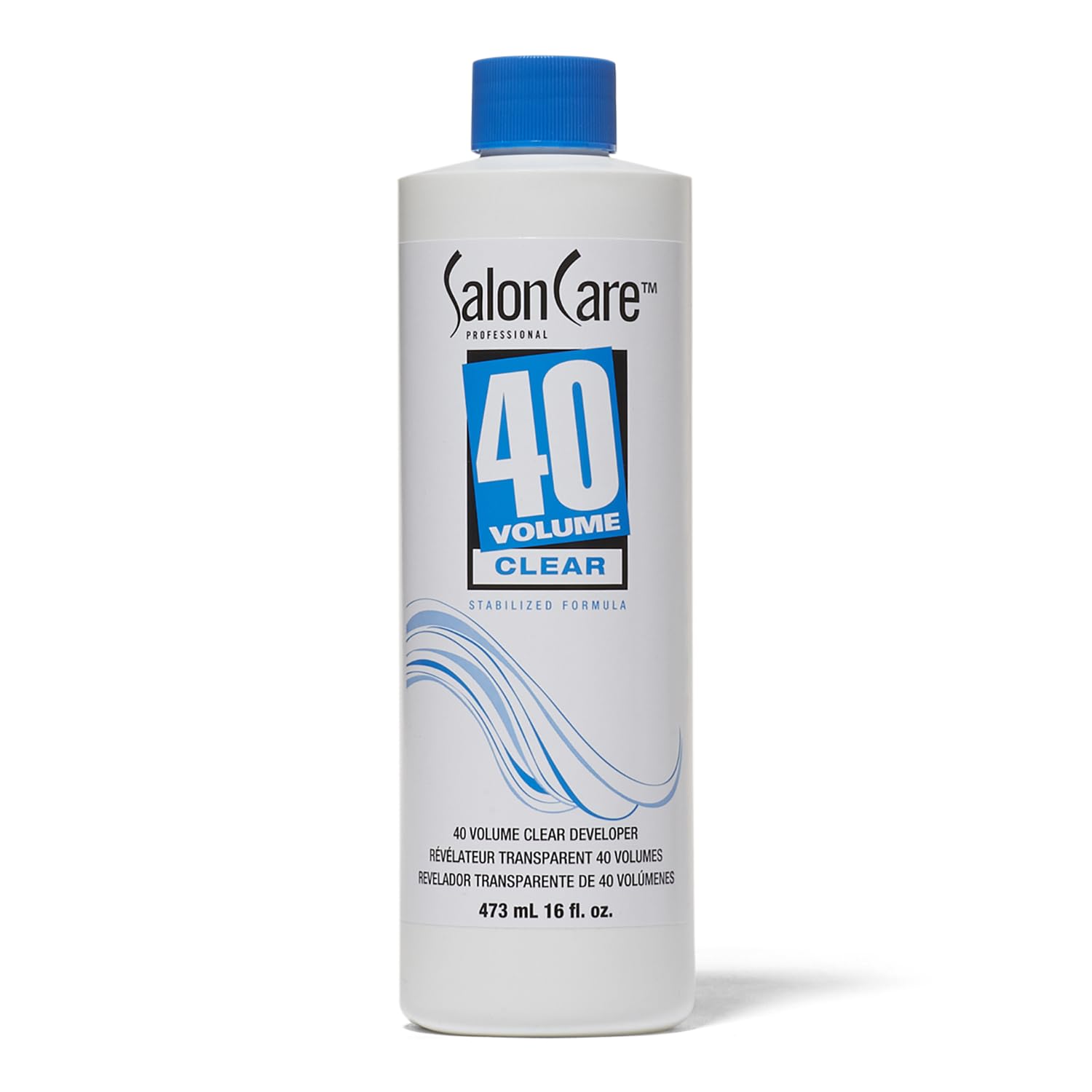 Salon Care 40 Volume Clear Developer bottle ready for maximum lift in a pro setting.