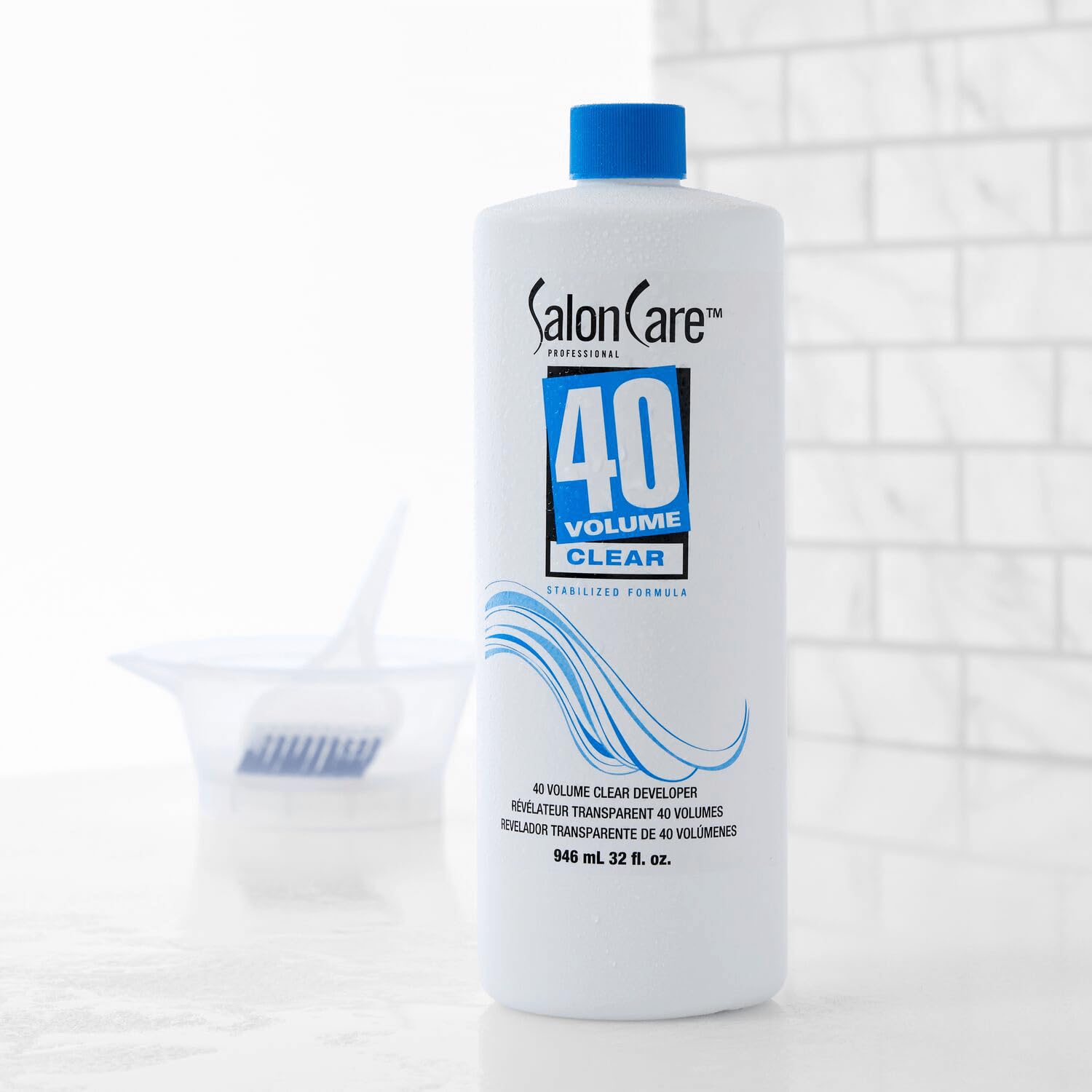 Ingredients or informational list for Salon Care 40 Volume Clear Developer.
