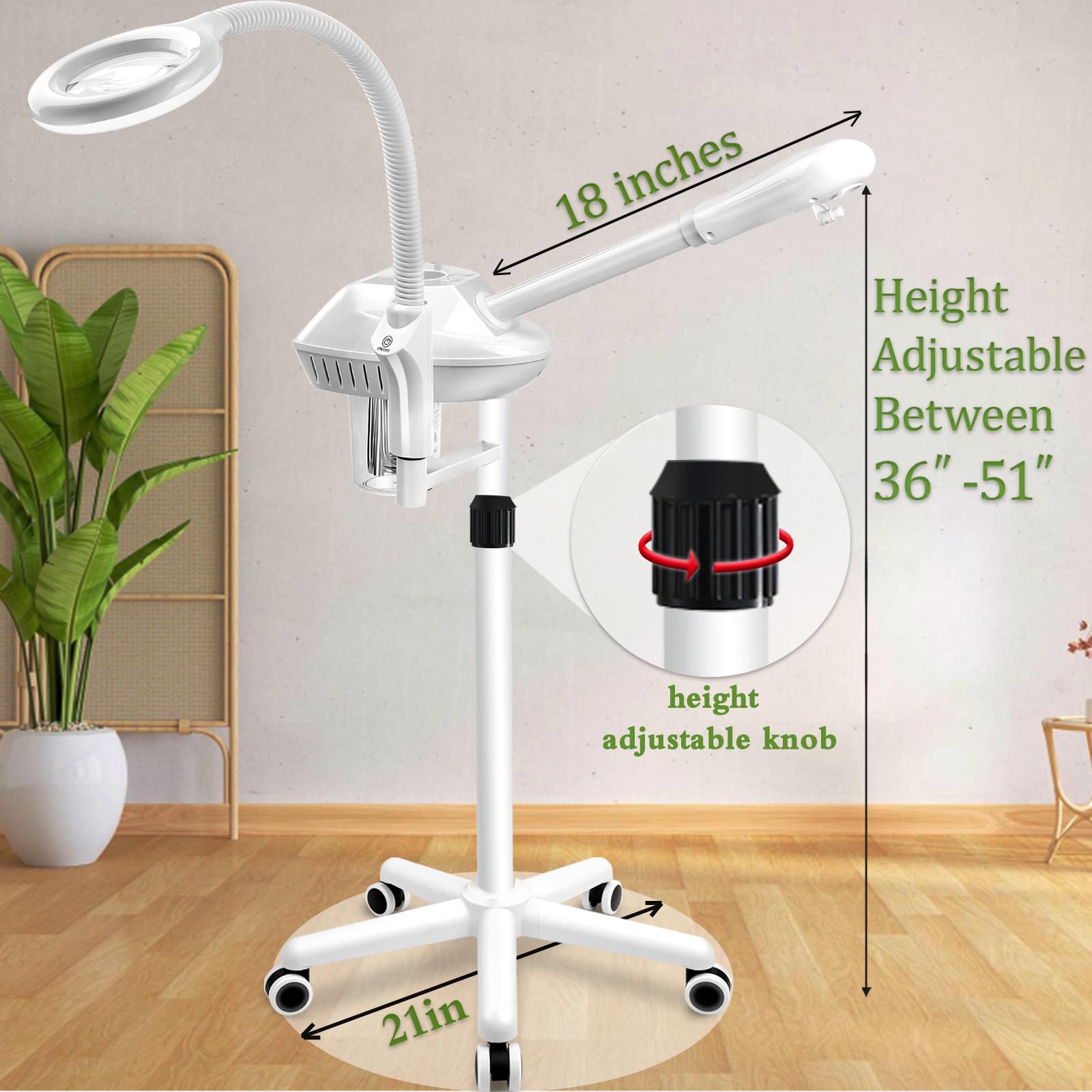 Salon Señor ozone facial steamer with 5x magnifying lamp for detailed skin care.