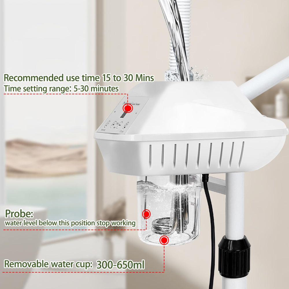 Salon Señor standing facial steamer shown at its adjustable height for versatile home spa.