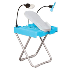 Salon Step LED magnifier and drying fan for precise, mess-free nail care.
