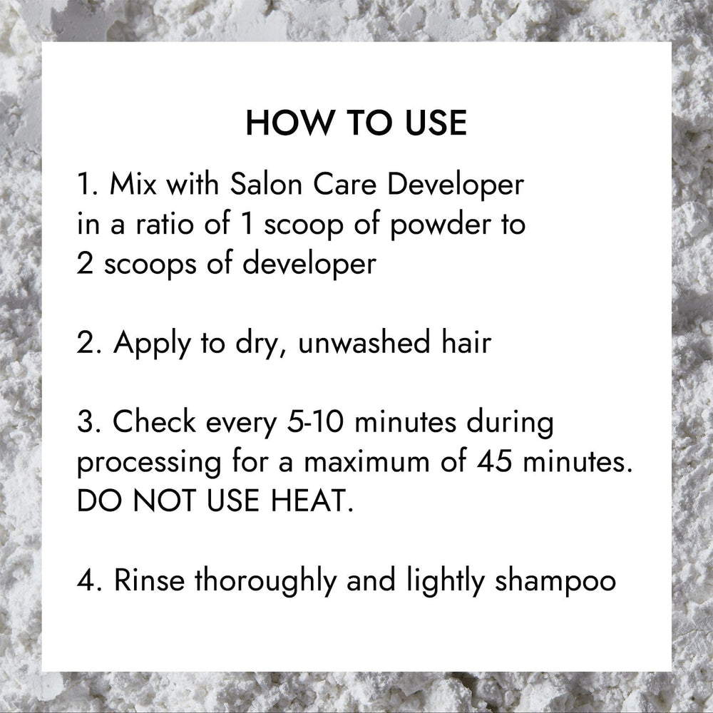 Salon Care Quick White Powder Lightener lifts up to eight levels for blonding