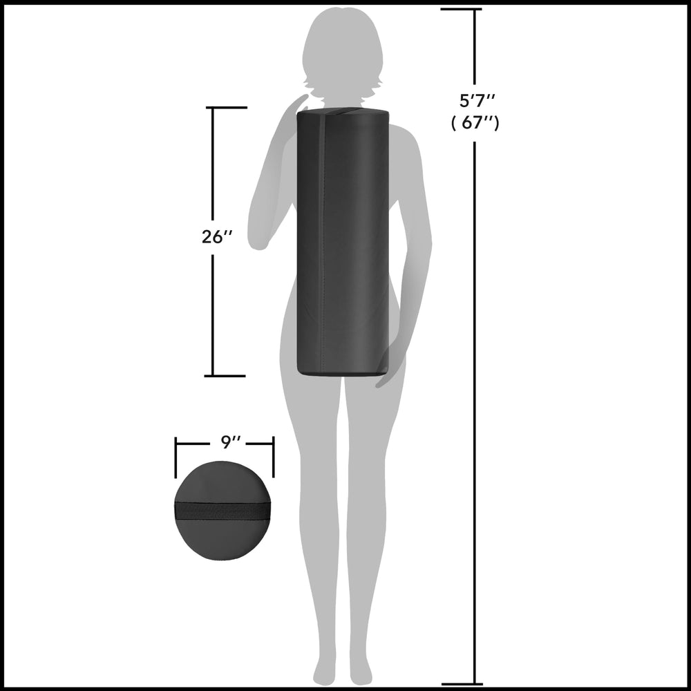 Saloniture jumbo round bolster handle aids transport and storage.