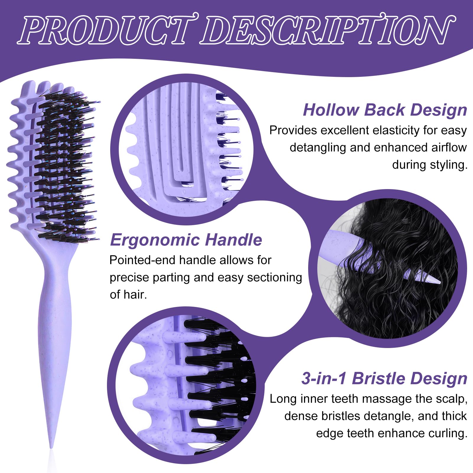 SALONKEY curl brush with ergonomic purple handle for secure control.