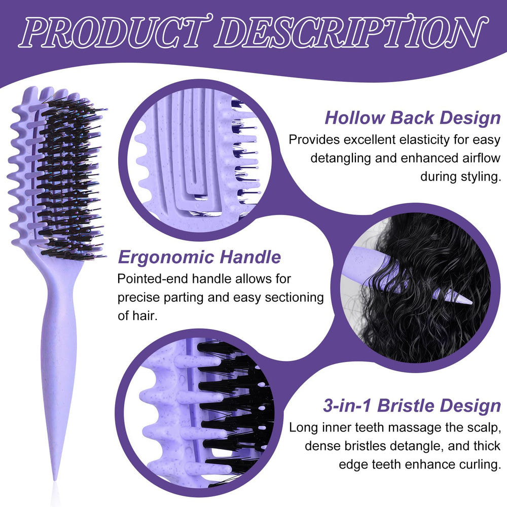 SALONKEY curl brush with ergonomic purple handle for secure control.