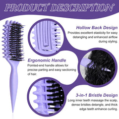 SALONKEY curl brush with ergonomic purple handle for secure control.