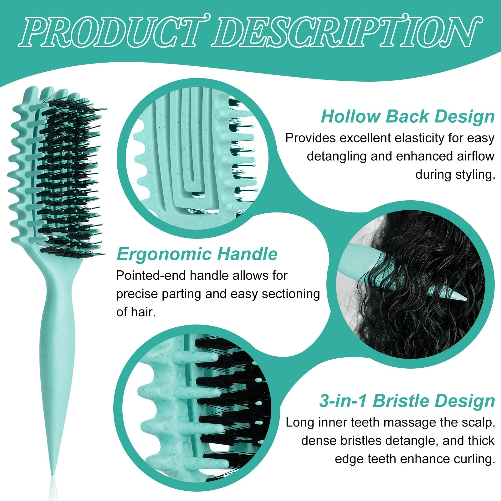 Ergonomic SALONKEY brush helps define curls for a smooth, long-lasting finish.