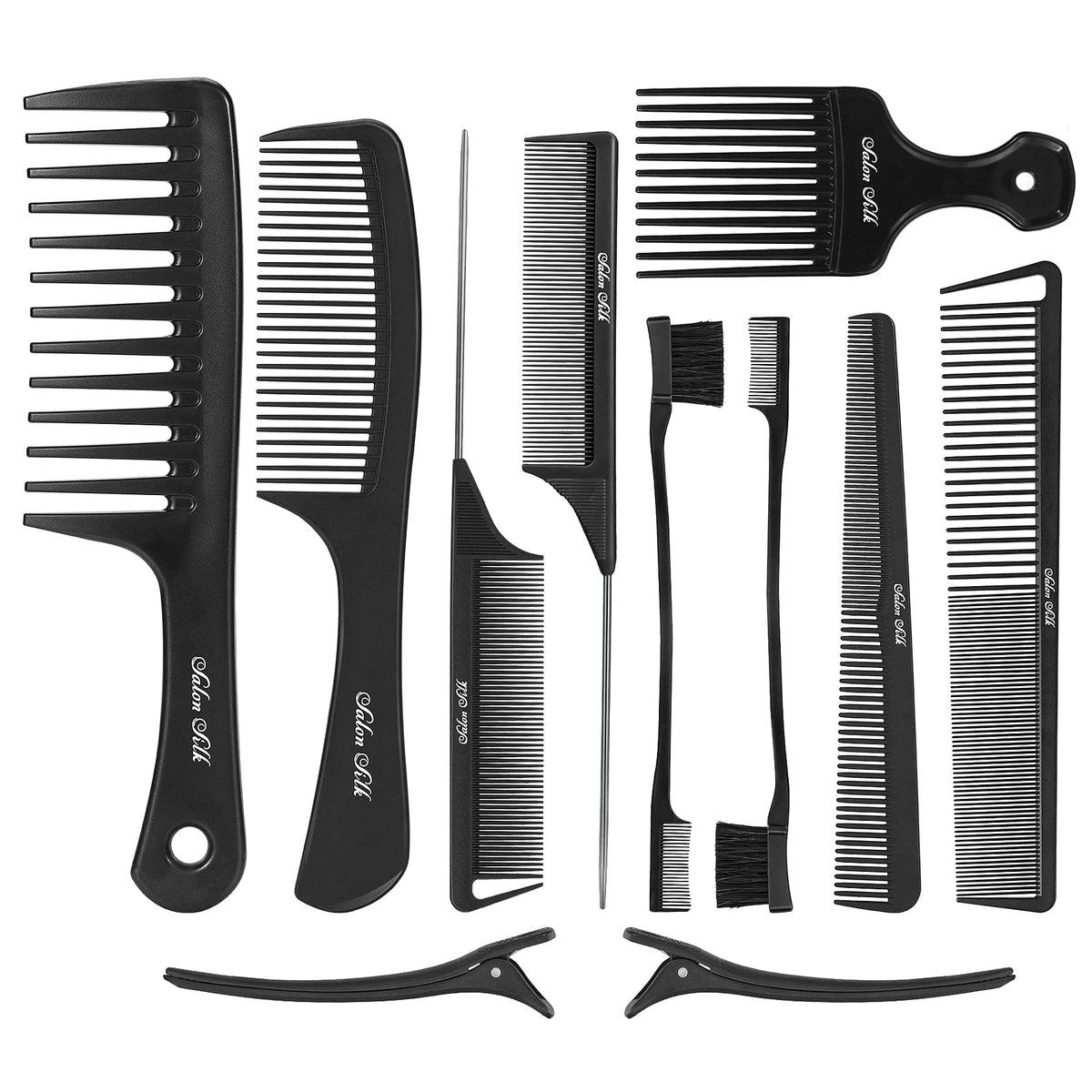 SalonSilk 11-piece comb set wide-tooth for detangling curls gently.