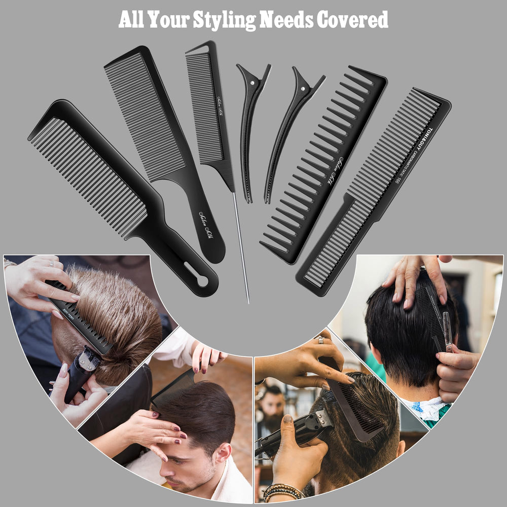 SALON SILK 13-piece taper and rat-tail combs close-up for versatile styling