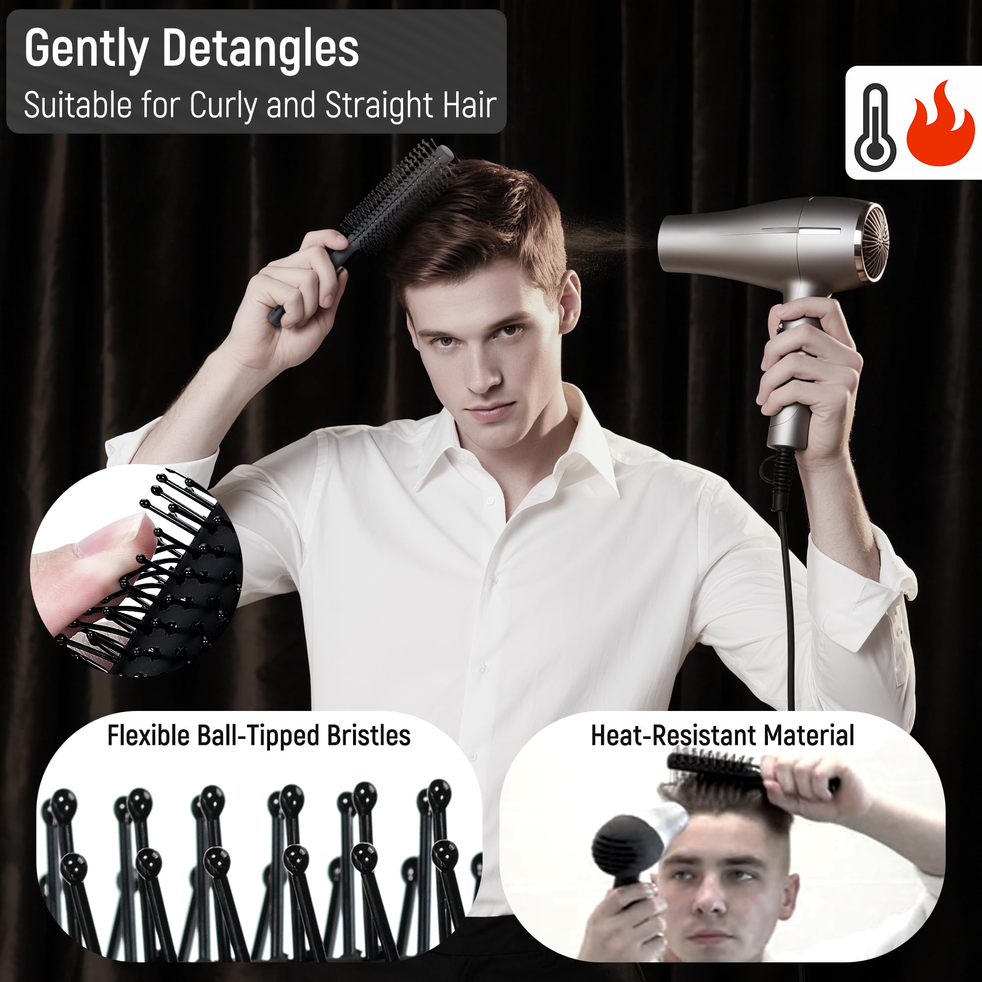 SALON SILK quiff roller brush adds volume for styled, lift-enhanced looks.