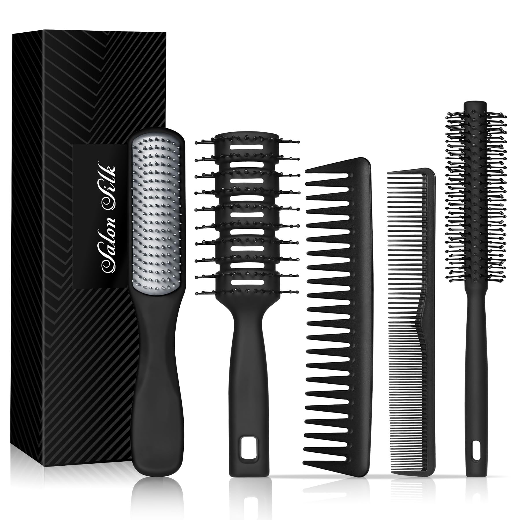 SALON SILK vented hair brush with ergonomic handle for faster blow-drying.