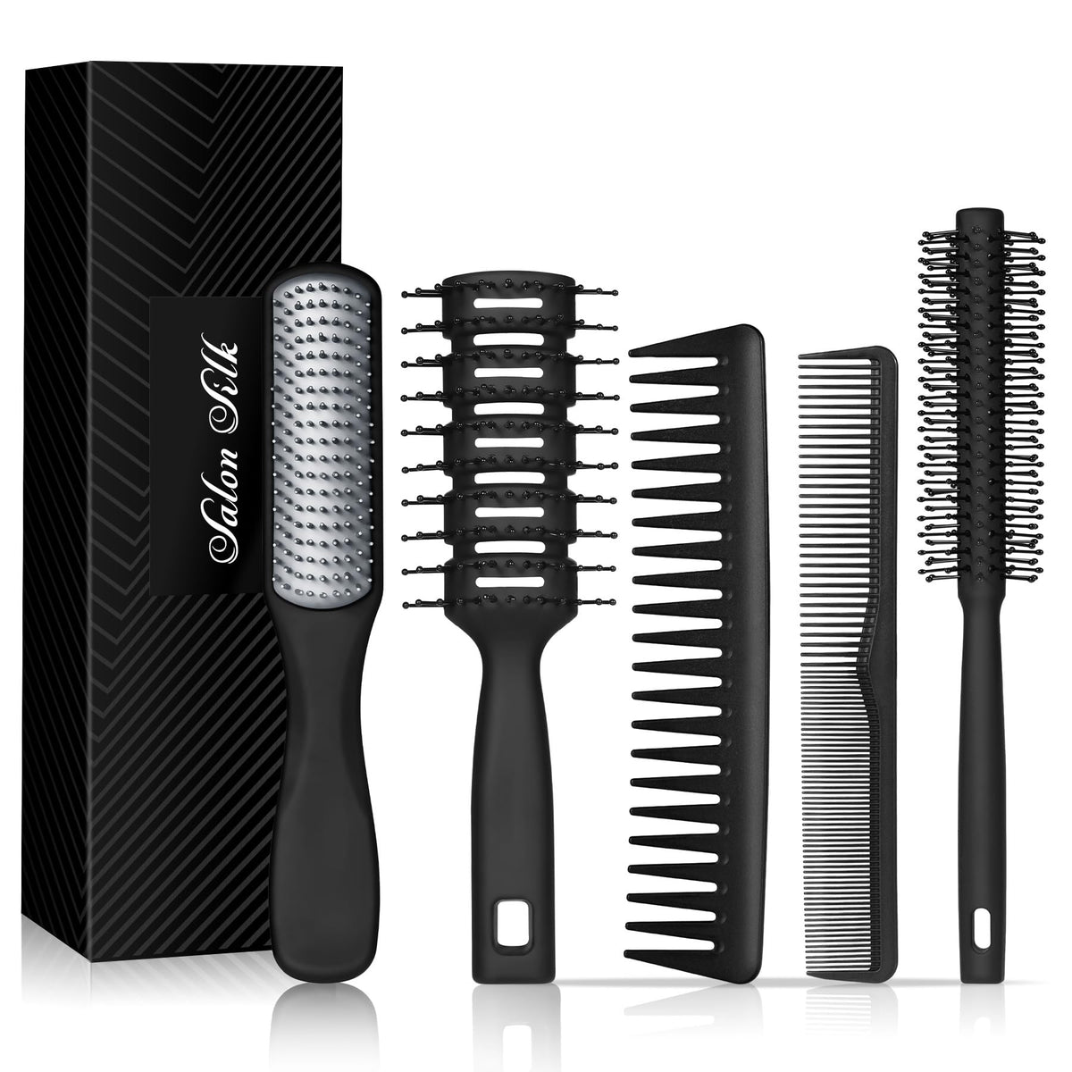 SALON SILK vented hair brush with ergonomic handle for faster blow-drying.