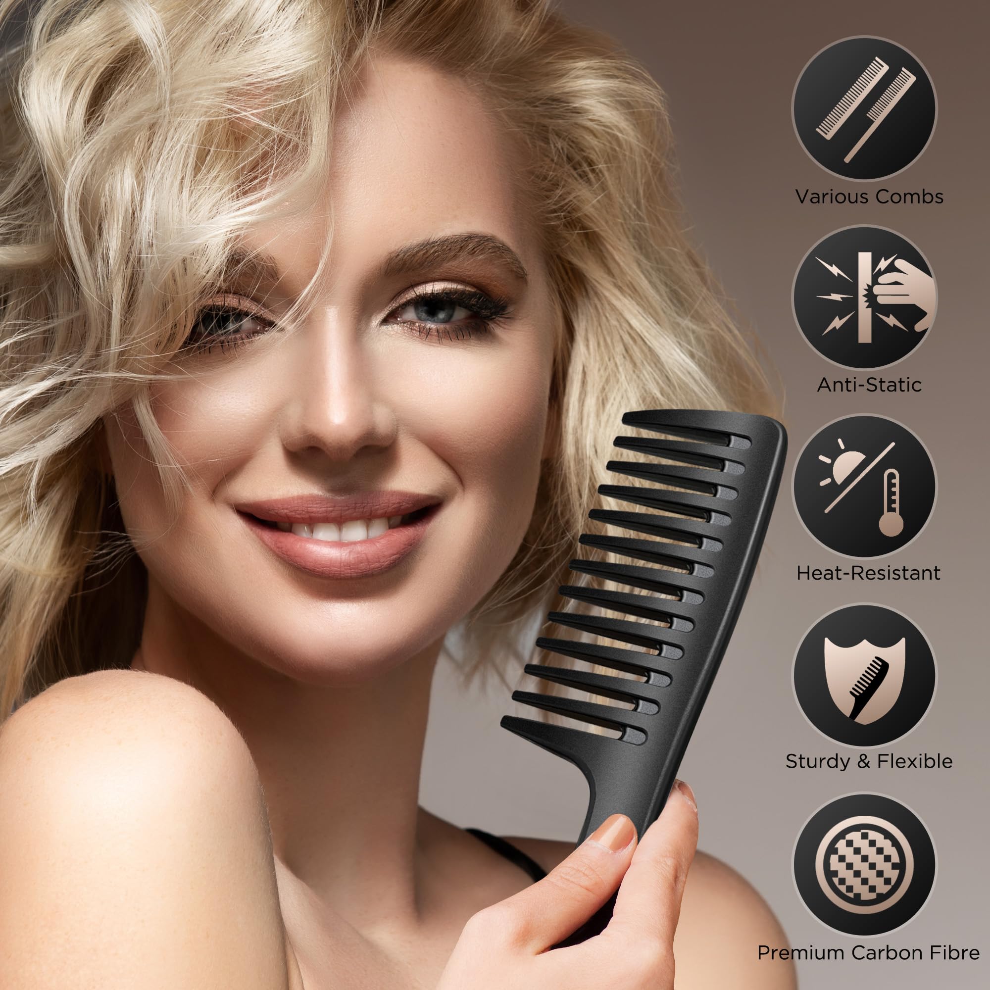 Salonsilk rat-tail comb provides precise parting for clean sections.