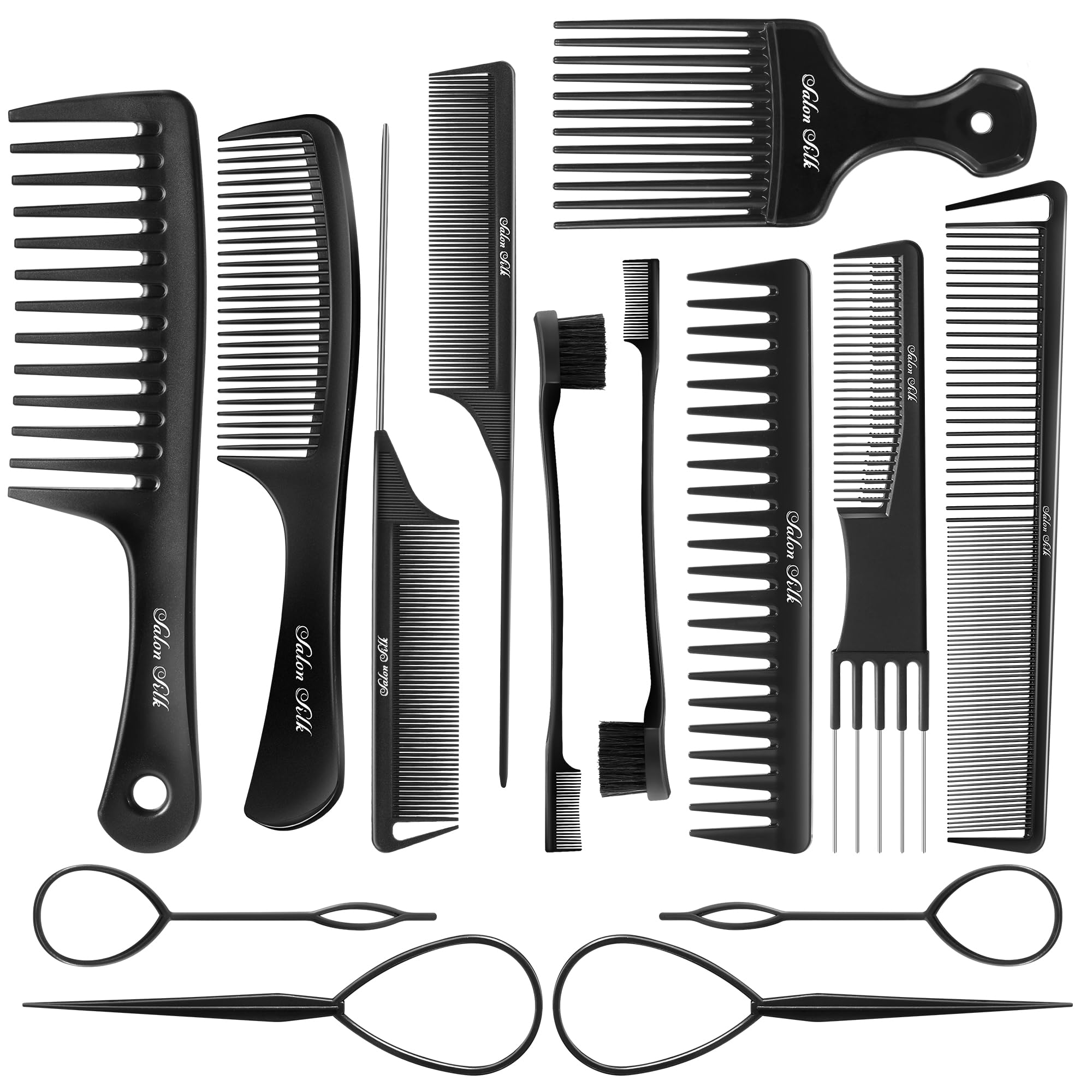 Salonsilk wide-tooth comb from the 14-piece set for gentle detangling and smoothing.