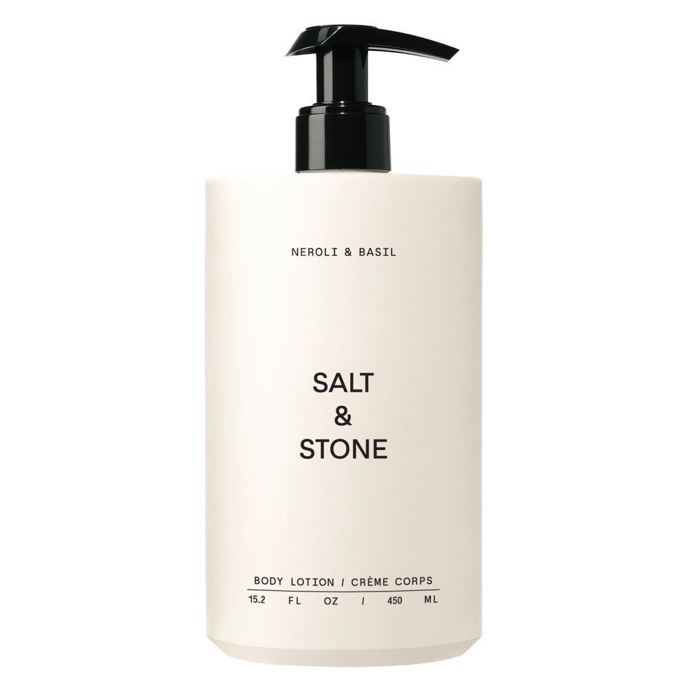Salt & Stone Neroli Basil body lotion bottle, fast-absorbing hydration for skin
