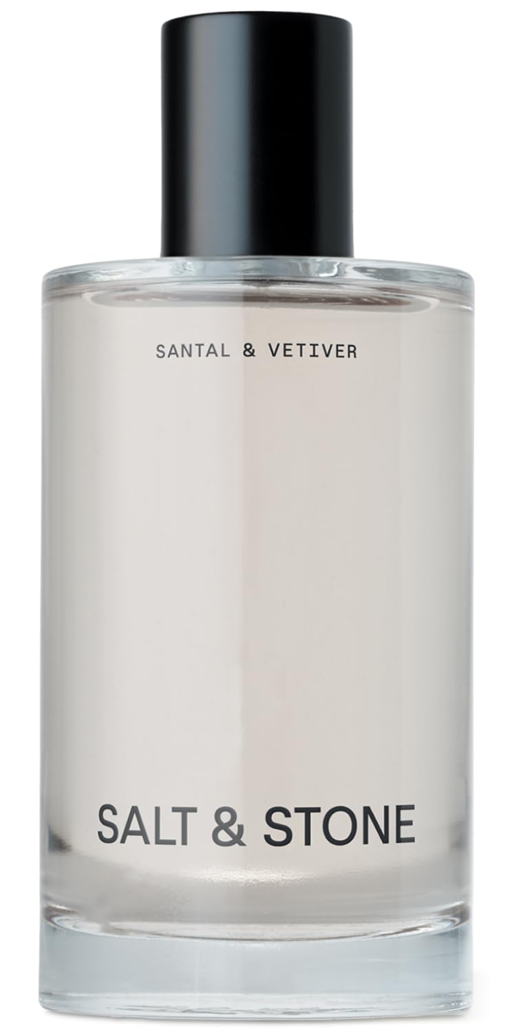 Salt & Stone Body Mist Santal & Vetiver bottle showcases warm woody fragrance.