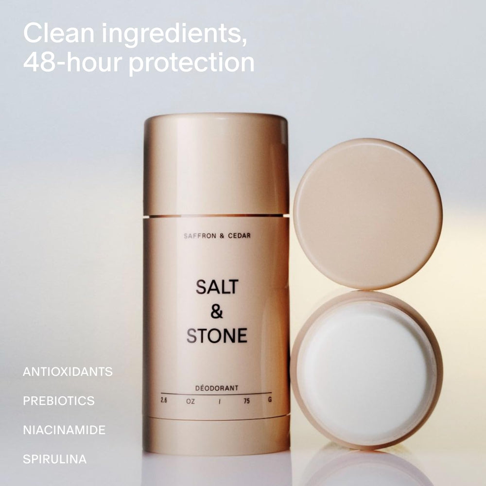 Salt & Stone deodorant showing 48-hour protection for active days.