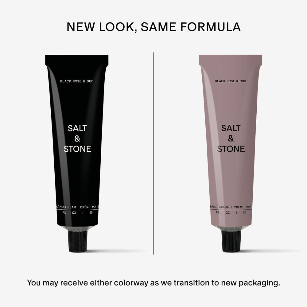 Salt & Stone Hand Cream ingredients featuring seaweed for hydration.