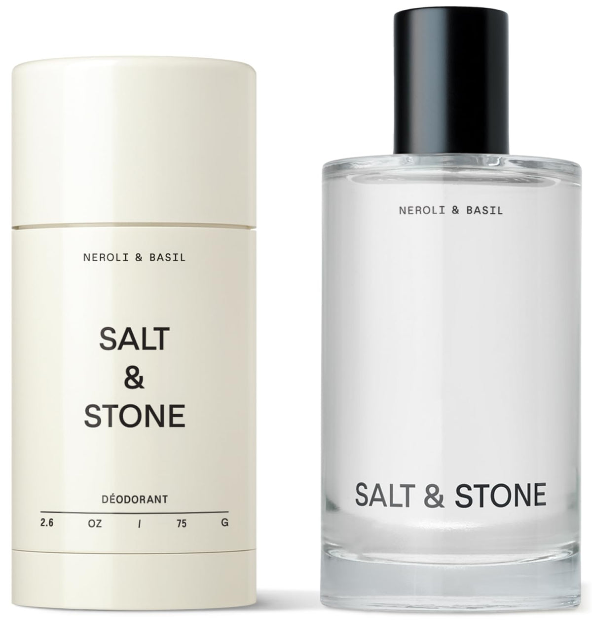 Salt & Stone Signature Scent Duo Set display with aluminum-free deodorant and hydrating body mist.