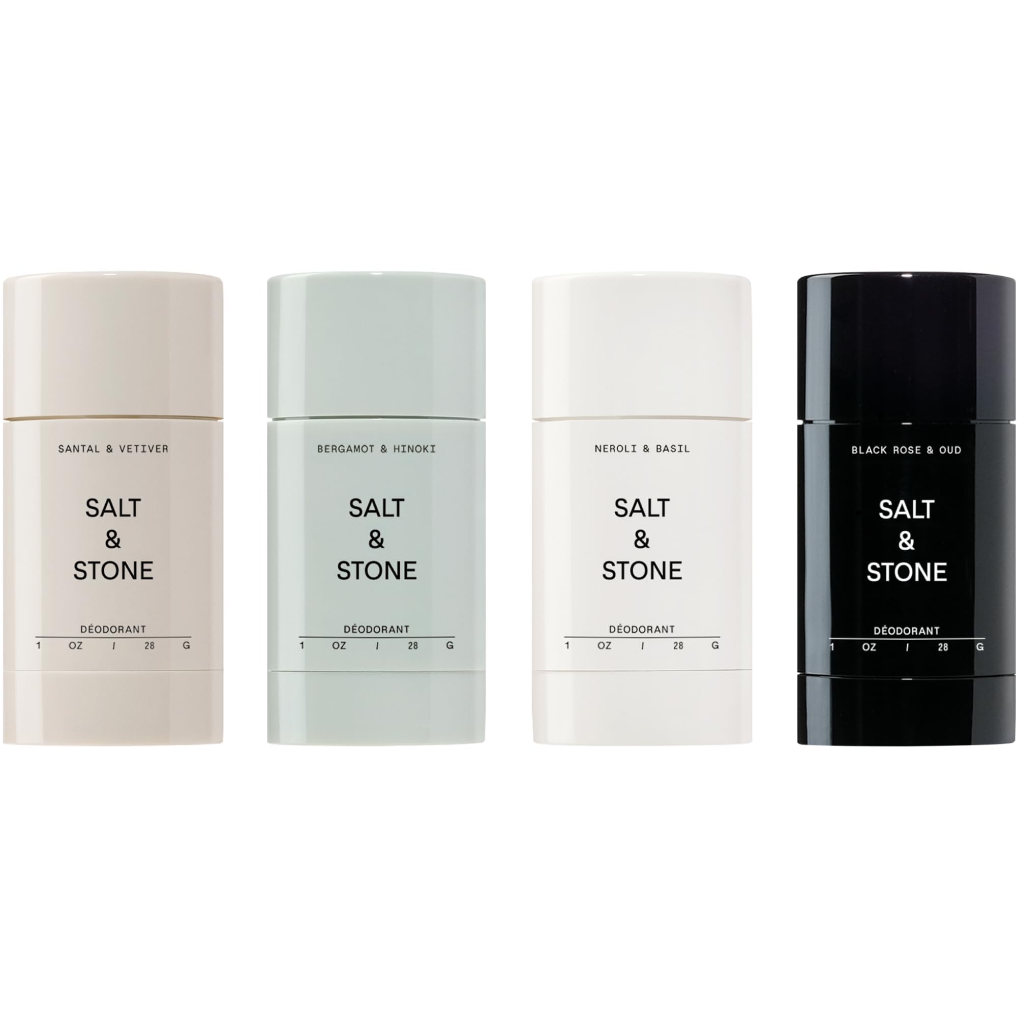 Salt & Stone aluminum-free deodorant bottle showing long-lasting protection.