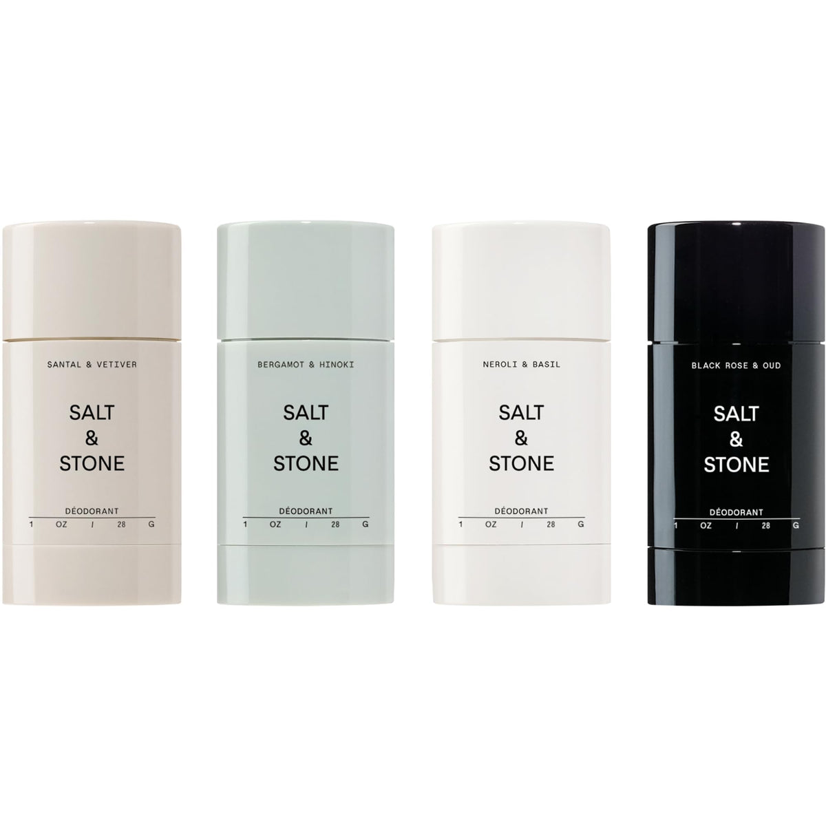 Salt & Stone aluminum-free deodorant bottle showing long-lasting protection.