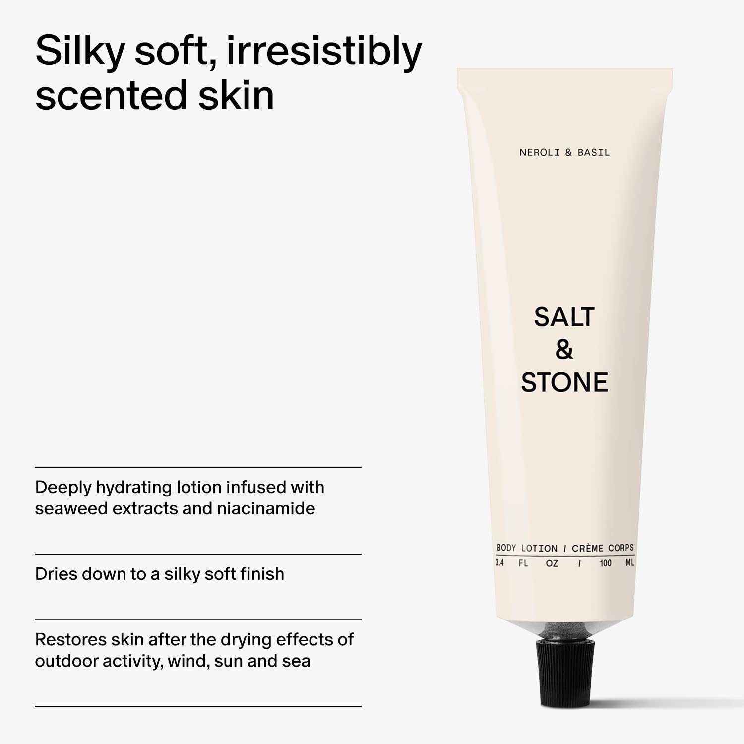 Fórmula premiada de Salt & Stone, perfuma y nutre la piel.
