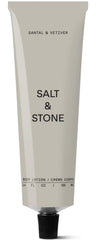 Salt & Stone body lotion bottle with Santal & Vetiver for deep hydration.