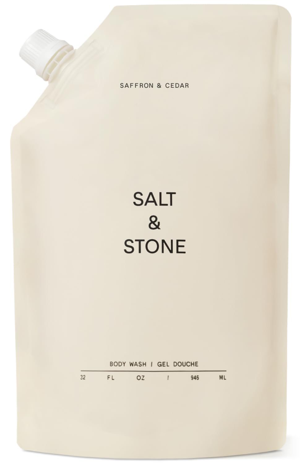 Salt & Stone Body Wash bottle pour showing antioxidant protection for skin