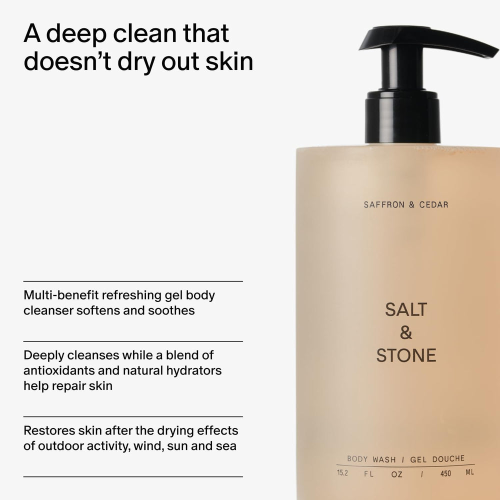 Salt & Stone Body Wash saffron cedar scent evokes coastal drive