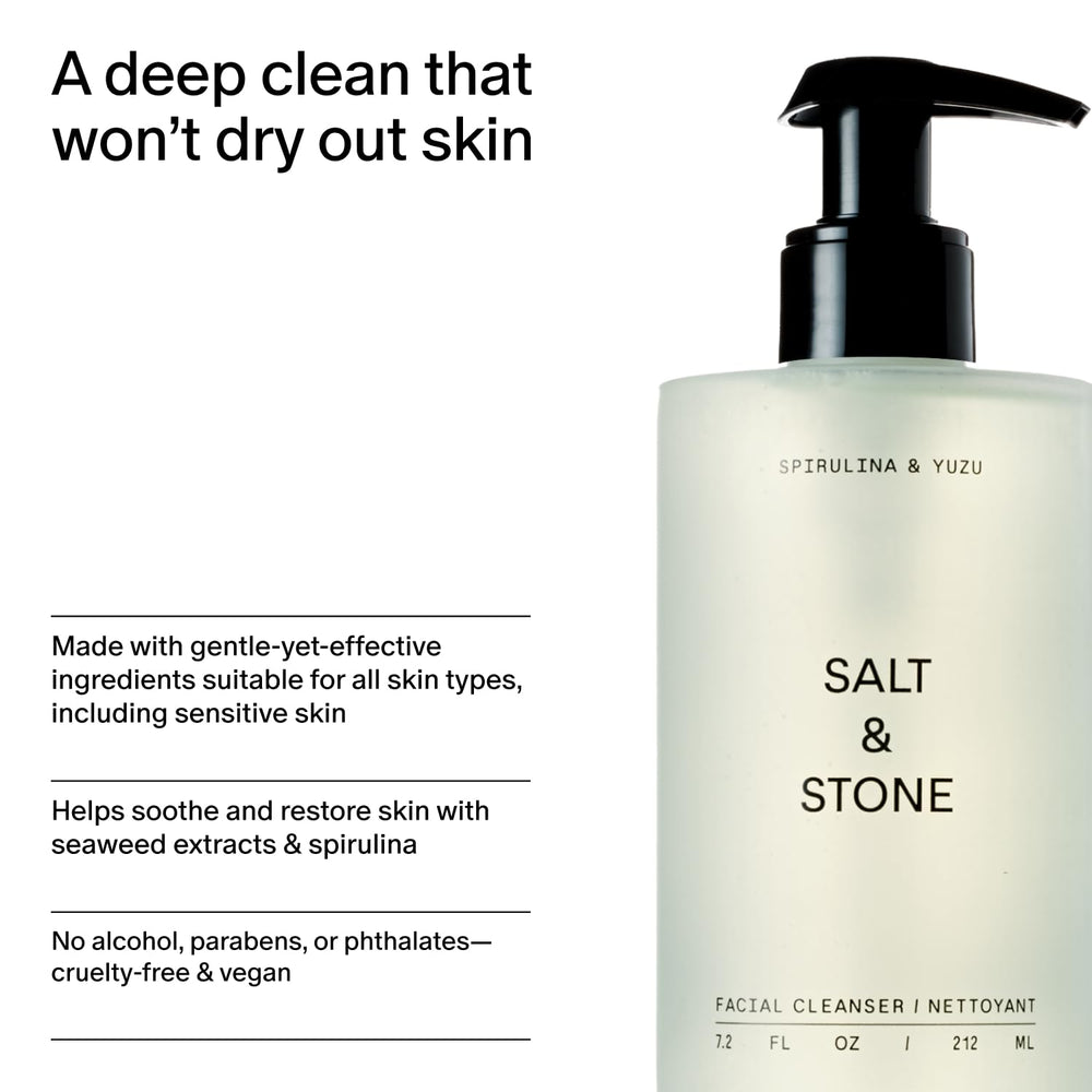 Salt & Stone creamy texture supports gentle cleansing for sensitive skin.